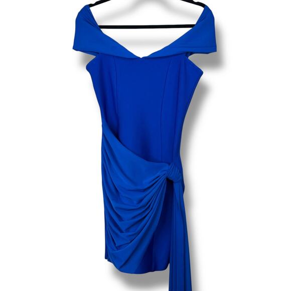 Elliatt NWT Rochelle Royal Blue Off-Shoulder Sash Draped Mini Gown Dress Small - Picture 4 of 11